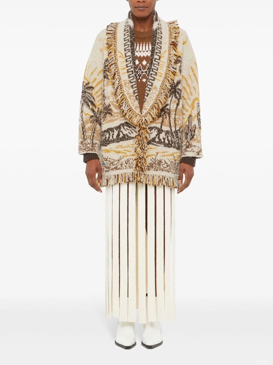 Cheap patterned-jacquard fringed-edge cardigan Women Alanui 0710